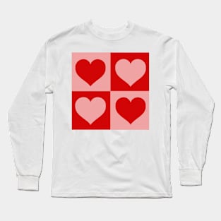 Retro Checkered Hearts Long Sleeve T-Shirt